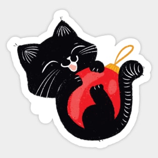 Cute black kitten with red ball Sticker